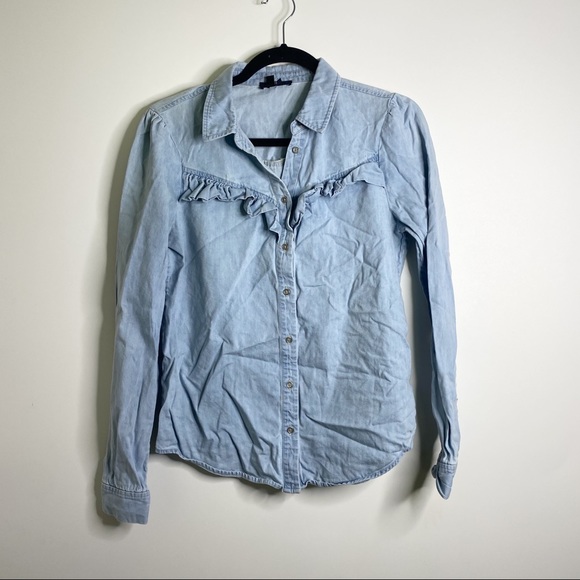 Paige Layda Denim Button Down Ruffle Shirt - Picture 5 of 15